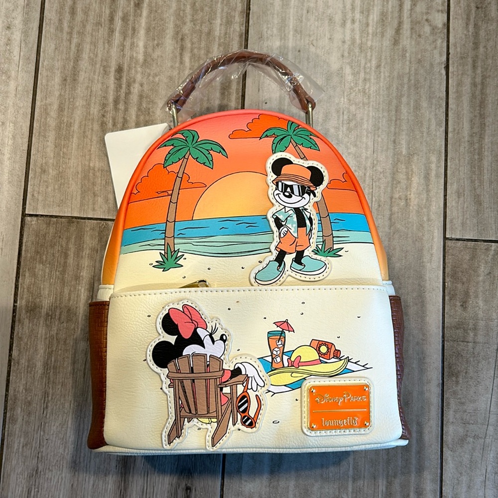 New Disney Parks Mickey and Minnie Mouse Beach Loungefly Mini Backpack
